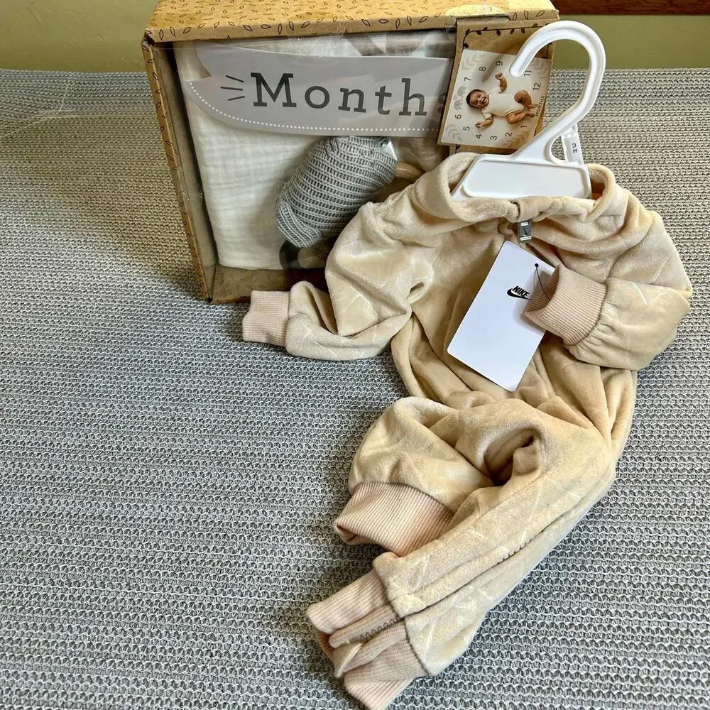 Nike Baby Boy Quilted Footed Sleeper‎ Tan 3M